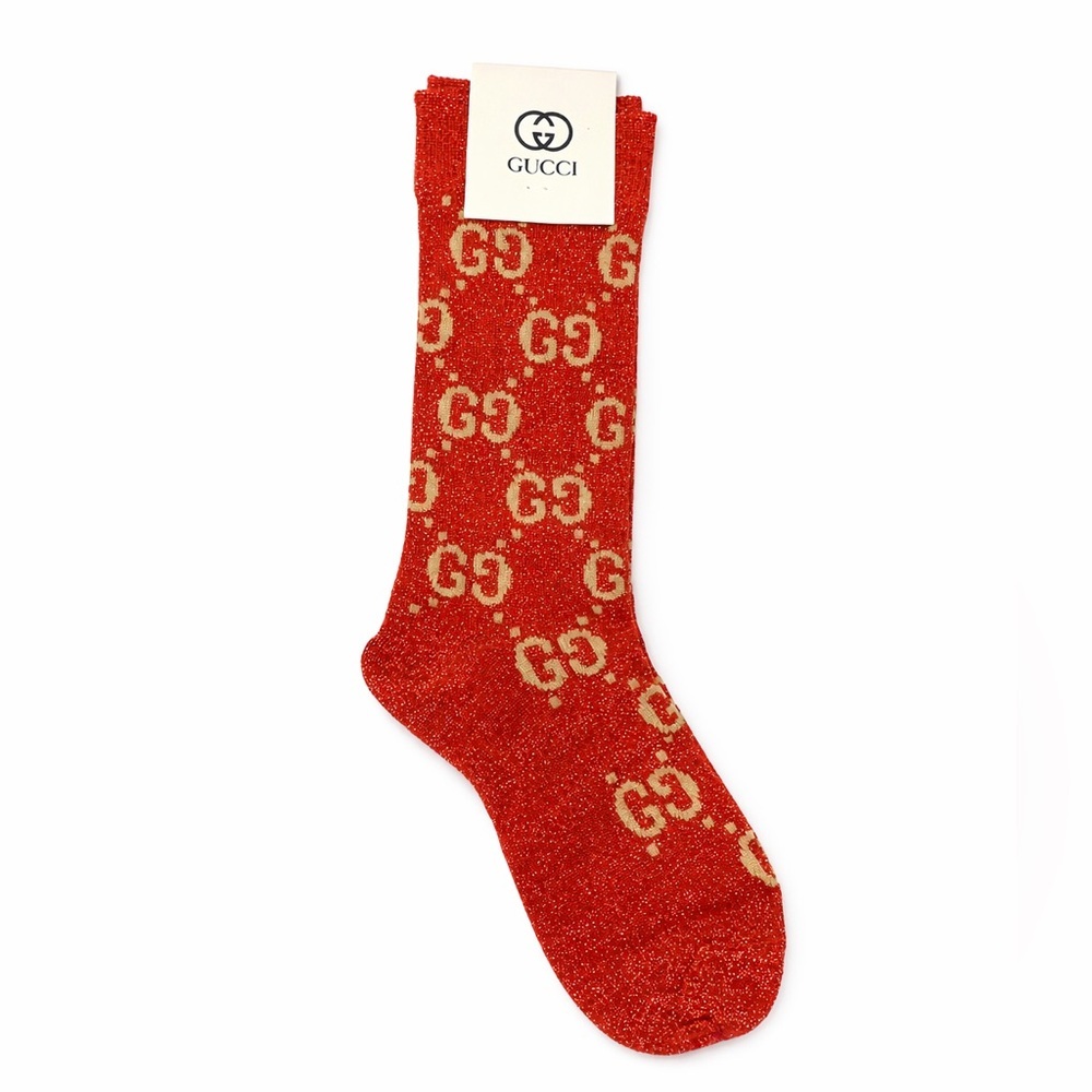 Gucci GG Cotton-Blend Socks in Orange and Beige